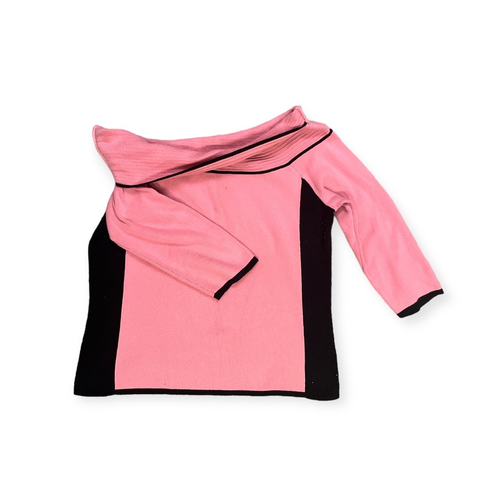Fitted ribbed black & pink top